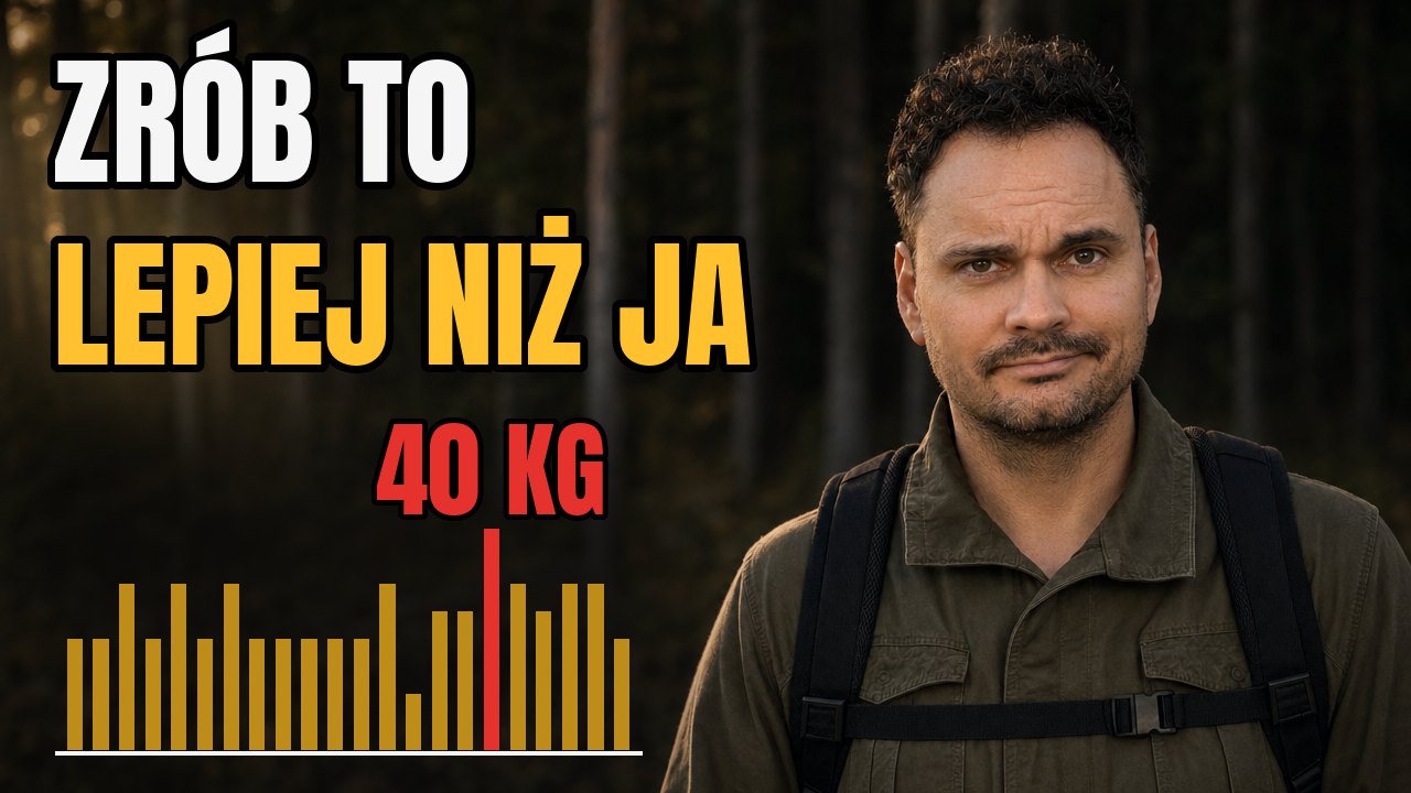 Miniatura filmu: Jakub w lesie, obok wykres jesiennych marszów z czerwonym słupkiem 40 kg, napis ZRÓB TO LEPIEJ NIŻ JA