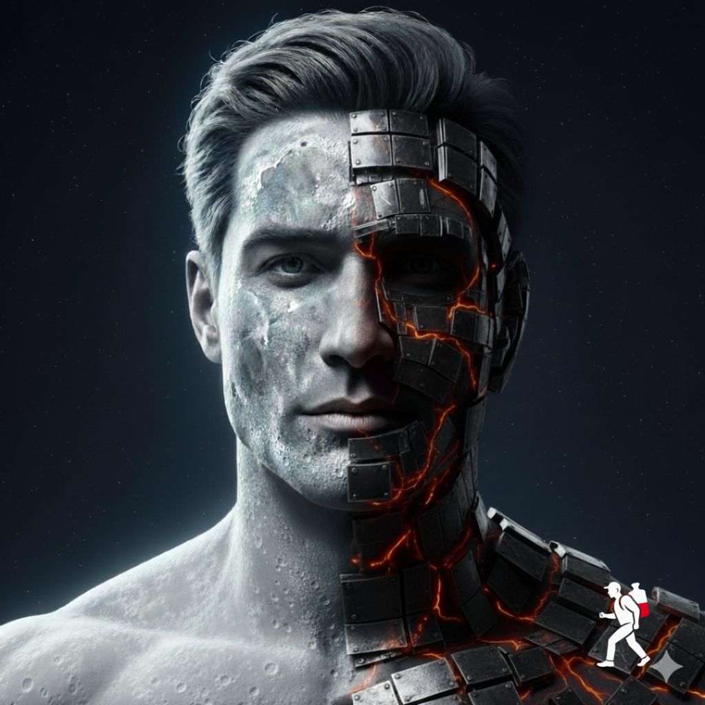 Terminator - człowiek-maszyna na granicy światła i mroku, symbol życia po linii Terminatora
